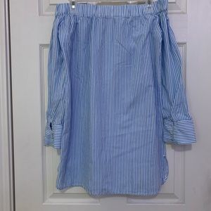 Fashion Nova off shoulder blue & white striped shirt top Size S